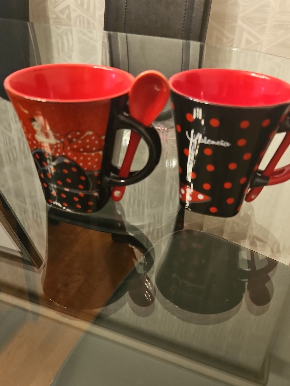 Red & Black Polka Dot Ceramic Mug with Spoon